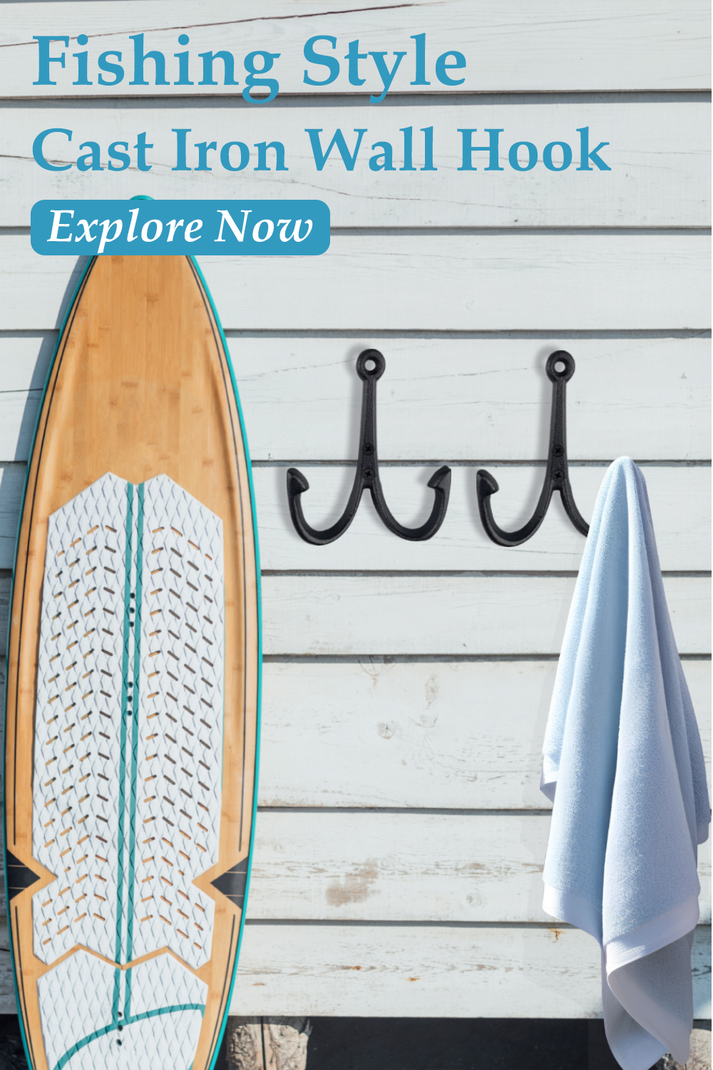 HomeHand Cast Iron Hooks on Wood - The Perfect Addition to Your Beach Decor