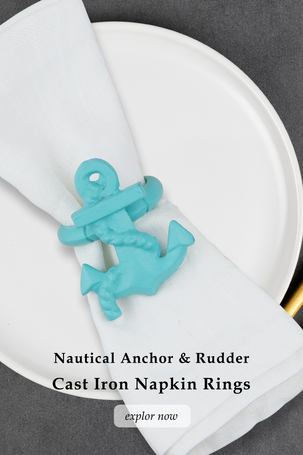HomeHand Nautical Anchor & Rudder Cast Iron Napkin Rings