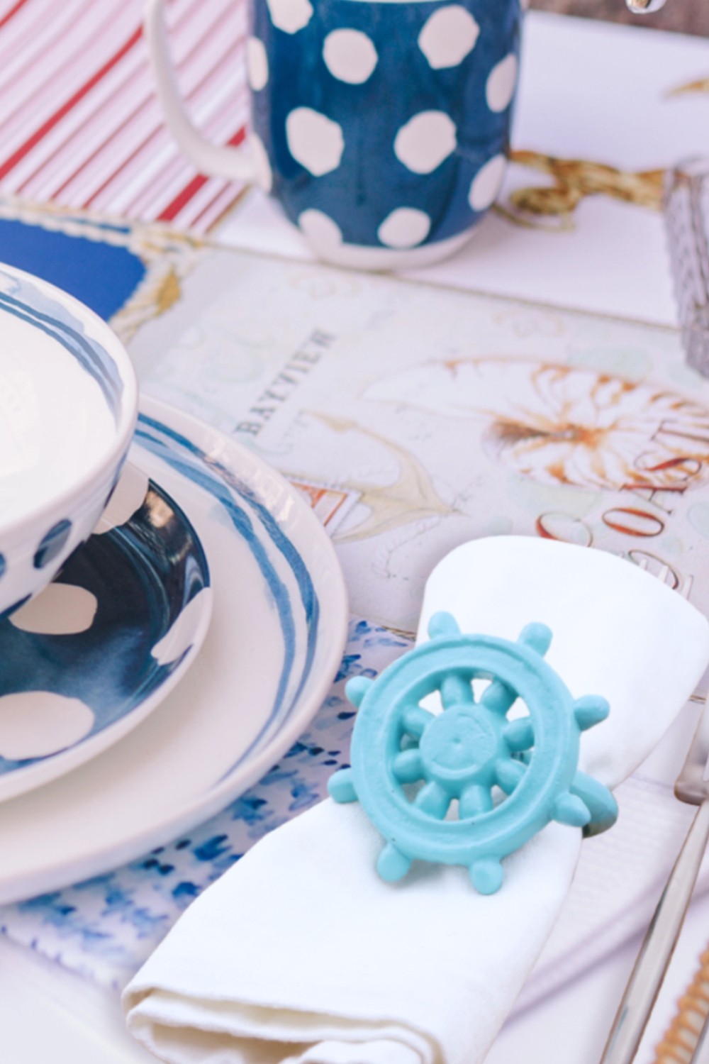 Anchor & Rudder Napkin Rings, Blue