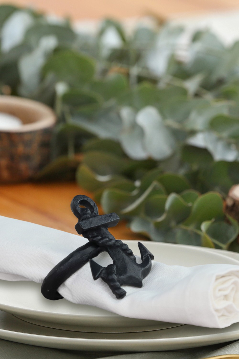 Anchor & Rudder Napkin Rings, black